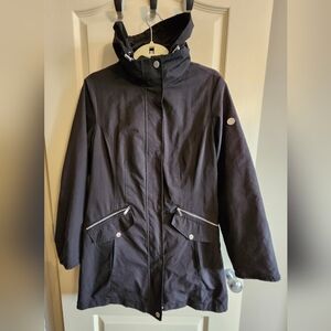 LONDON FOG Black Jacket with Removable Hood and Silver Accents. Size Medium.